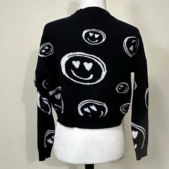 NEW dreamers by debut Viscose Black White Dolman Sleeves Smileys Pullover Top L - Picture 10 of 16